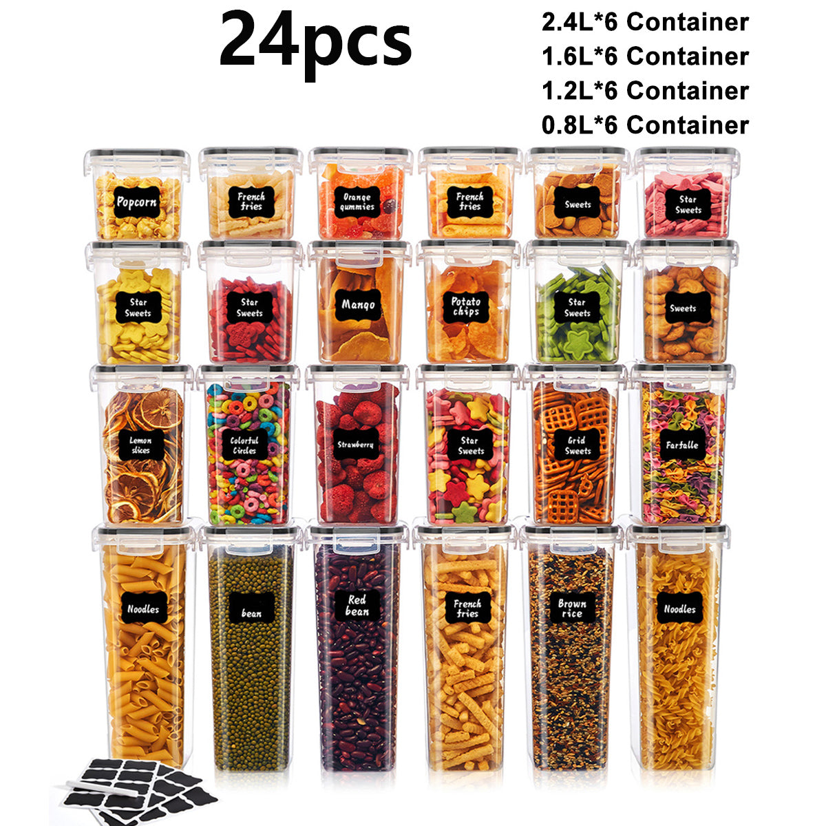 10/15/24pcs Food Storage Container Set, Fresh-Keeping Boxes, Easy-to-Secure Lids - Airtight Plastic Containers, Suitable For Pantry, Travel, Outdoor Picnics, Kitchen Organization, Comes With Labels And Marker