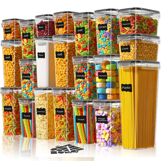 10/15/24pcs Food Storage Container Set, Fresh-Keeping Boxes, Easy-to-Secure Lids - Airtight Plastic Containers, Suitable For Pantry, Travel, Outdoor Picnics, Kitchen Organization, Comes With Labels And Marker