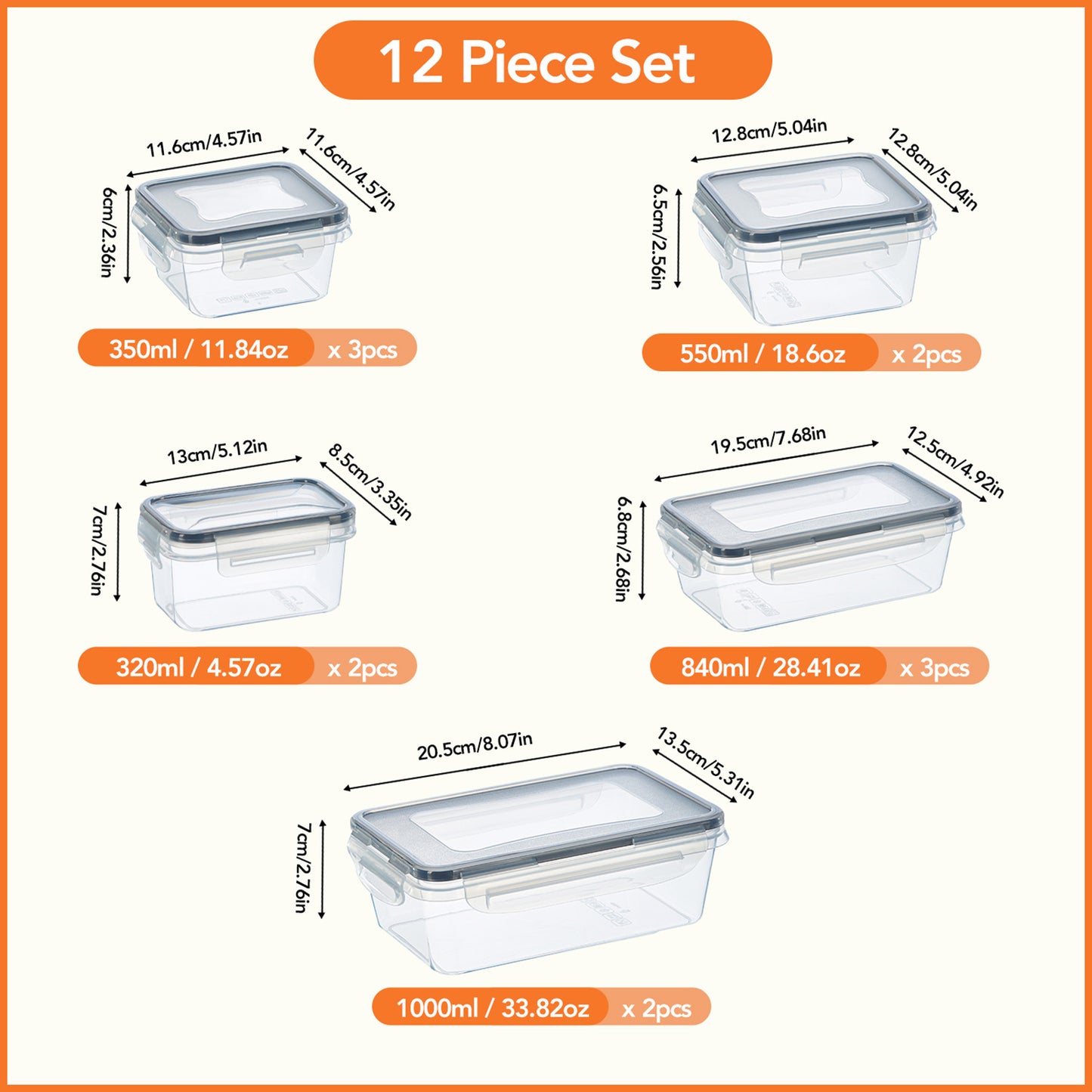 Asnews 24/48 PCS Plastic Food Storage Containers with Lids (12/24 Containers & 12/24 Lids), Leakproof BPA-Free Containers for Kitchen Organization, Meal Prep, Reusable Lunch Container