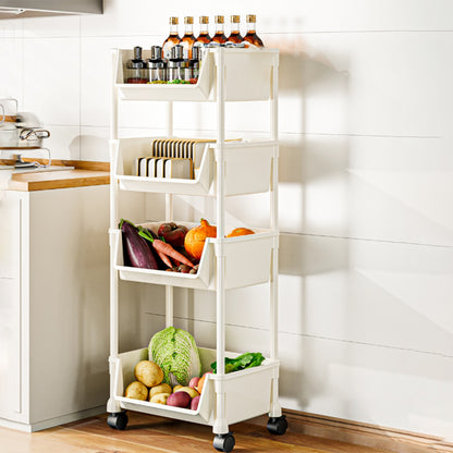 Asnews 3/4/5 Tier Plastic Rolling Cart Organizer with Lockable Caster Wheels, Bathroom Kitchen Office Workshop White