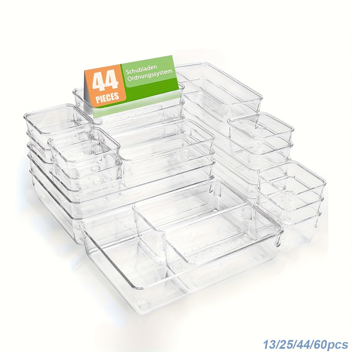 25/44/60pcs Deluxe Desktop Drawer Organizer Set - Transparent, Multifunctional Storage Boxes For Bathroom, Bedroom, Living Room - Space-Saving, Adjustable, Stackable, Storage And Organization