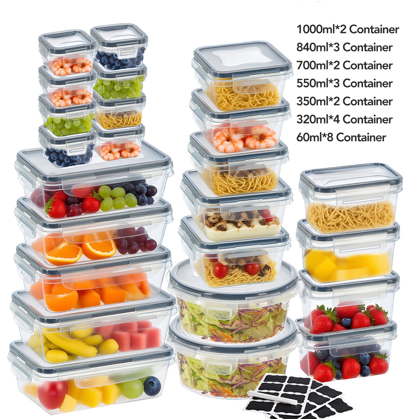 Asnews 24/48 PCS Plastic Food Storage Containers with Lids (12/24 Containers & 12/24 Lids), Leakproof BPA-Free Containers for Kitchen Organization, Meal Prep, Reusable Lunch Container