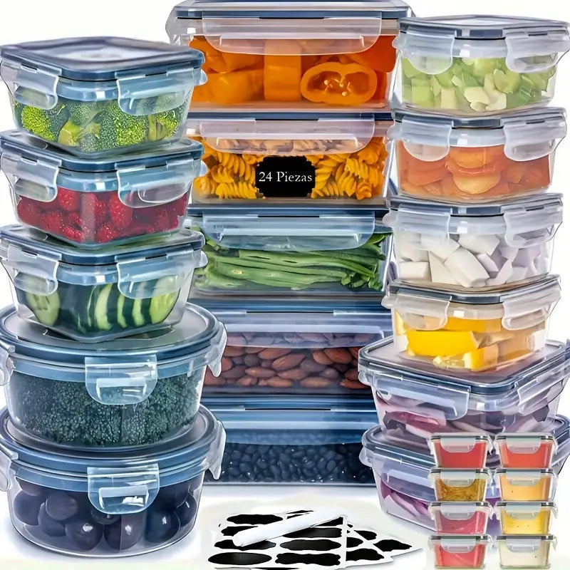Asnews 24/48 PCS Plastic Food Storage Containers with Lids (12/24 Containers & 12/24 Lids), Leakproof BPA-Free Containers for Kitchen Organization, Meal Prep, Reusable Lunch Container