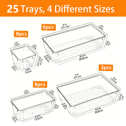 Asnews Plastic Drawer Organizers Set, Multiple Vanity Organizer, Makeup and Desk Drawer Organizer Trays, Organization and Storage for Makeup, Bathroom, Kitchen Utensils and Office