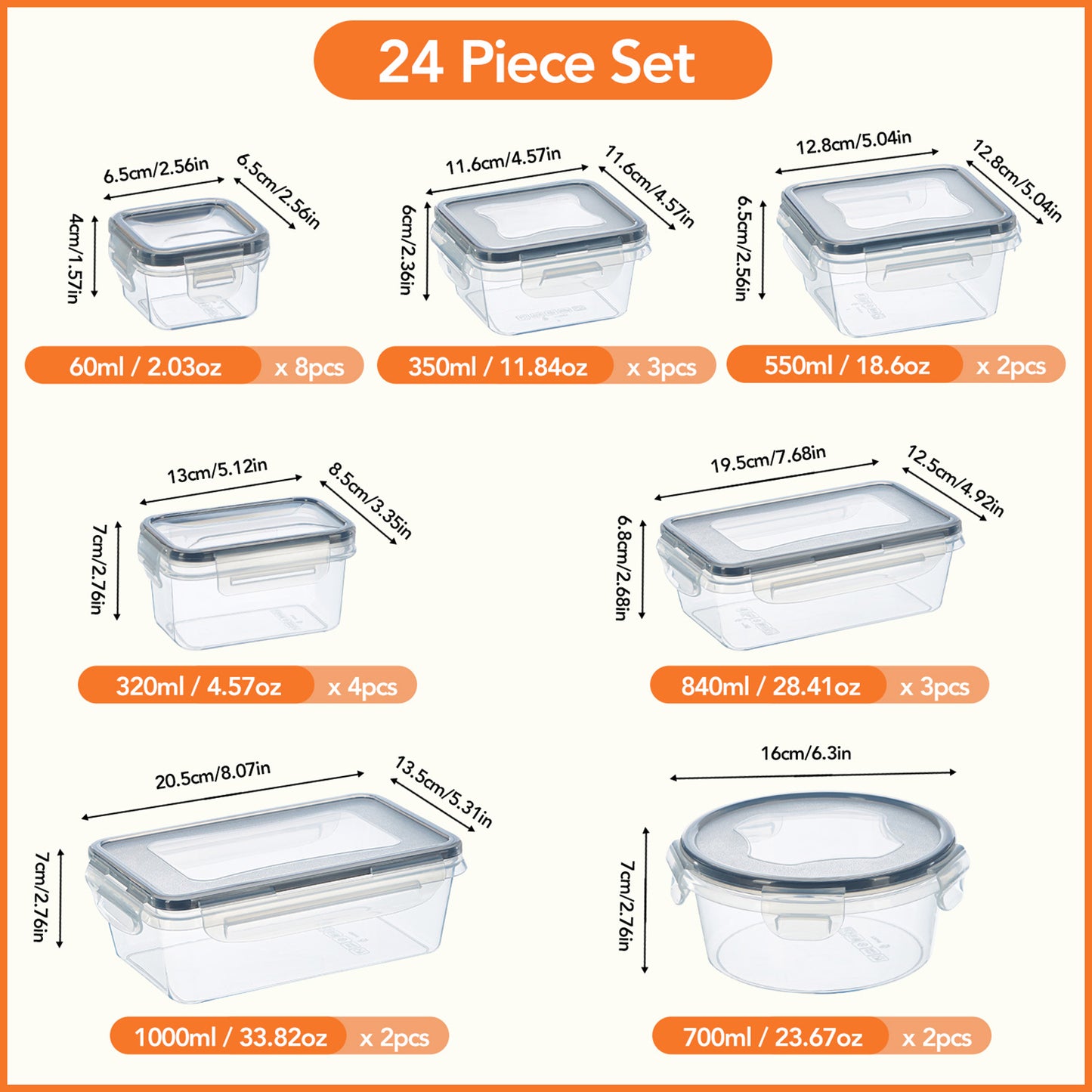 Asnews 24/48 PCS Plastic Food Storage Containers with Lids (12/24 Containers & 12/24 Lids), Leakproof BPA-Free Containers for Kitchen Organization, Meal Prep, Reusable Lunch Container