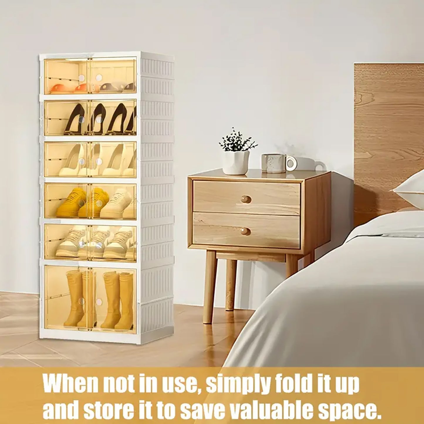 Asnews 3/6/9-Tier Foldable Shoe Organizer Storage Box, Portable Shoes Storage Cabinet with Cover, Magnetic Clear Door