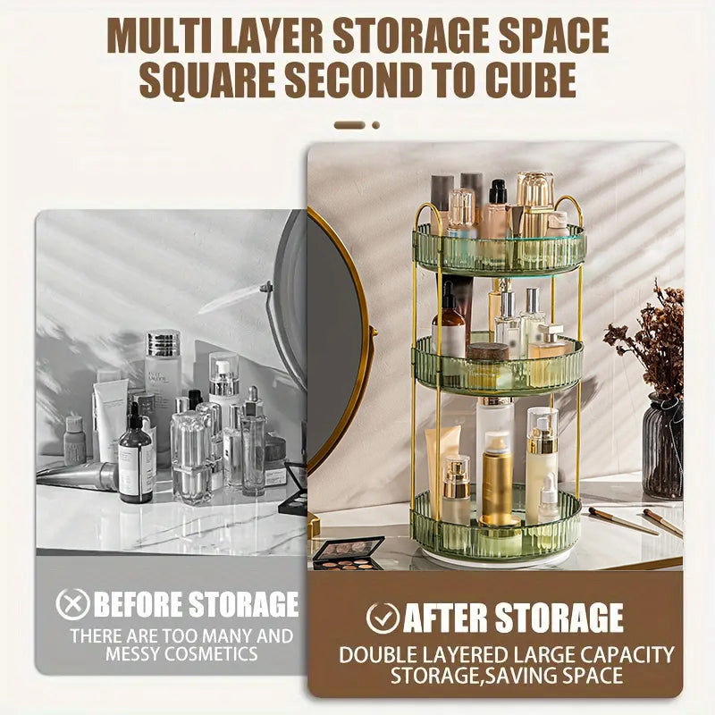 Asnews 360° Rotating Makeup Organizer, 2/3 Tier Adjustable Perfume Organizer for Dresser, Multi-Function Spinning Cosmetics Skincare Storage for Bedroom, Dresser, Countertop (Green)