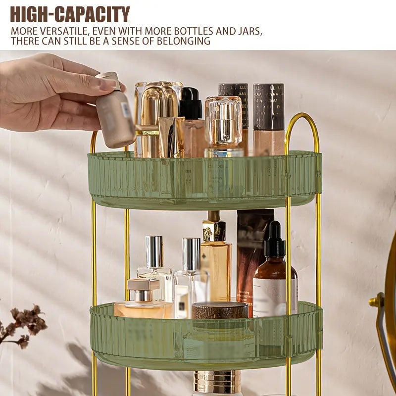 Asnews 360° Rotating Makeup Organizer, 2/3 Tier Adjustable Perfume Organizer for Dresser, Multi-Function Spinning Cosmetics Skincare Storage for Bedroom, Dresser, Countertop (Green)