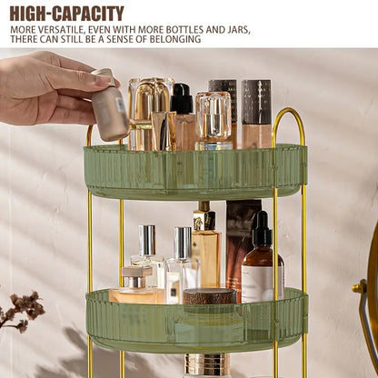 Asnews 360° Rotating Makeup Organizer, 2/3 Tier Adjustable Perfume Organizer for Dresser, Multi-Function Spinning Cosmetics Skincare Storage for Bedroom, Dresser, Countertop (Green)