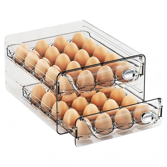 Asnews 40/60 Eggs Organizer for Refrigerator, Large Egg Holder for Fridge, Clear Plastic Container Drawer for Egg