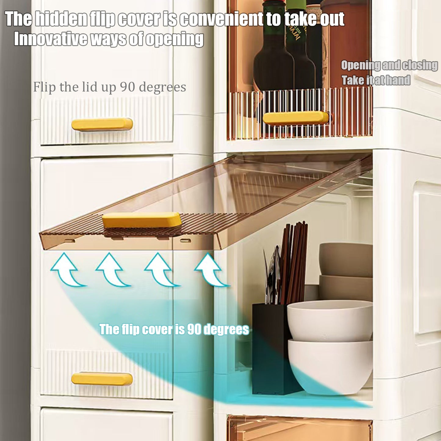 Asnews 3/4/5/6-Tiers Plastic Tall Narrow Storage Cabinet with Movable Wheels, 90° Flip Door Design, Foldable Slim Bathroom Storage Cabinet for Small Space, Bathroom, Kitchen, Laundry