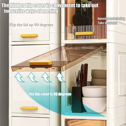 Asnews 3/4/5/6-Tiers Plastic Tall Narrow Storage Cabinet with Movable Wheels, 90° Flip Door Design, Foldable Slim Bathroom Storage Cabinet for Small Space, Bathroom, Kitchen, Laundry