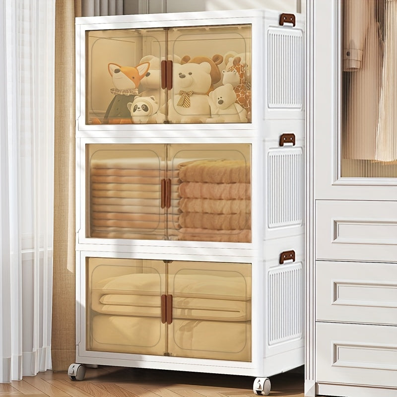 2/3/4/5Layer Extra Large Storage Cabinet, Multi-tier Foldable Storage Box With Doors, Stackable Storage Containers For Shoes Sundries Books Clothes, Household Storage Organizer For Closet, Wardrobe, Bedroom, Bathroom, Office, Kitchen