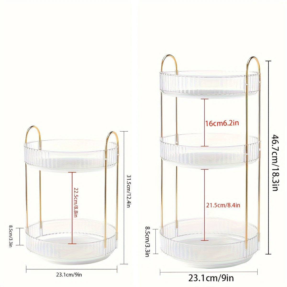 Asnews 360° Rotating Makeup Organizer, 2/3 Tier Adjustable Perfume Organizer for Dresser, Multi-Function Spinning Cosmetics Skincare Storage for Bedroom, Dresser, Countertop (Clear)