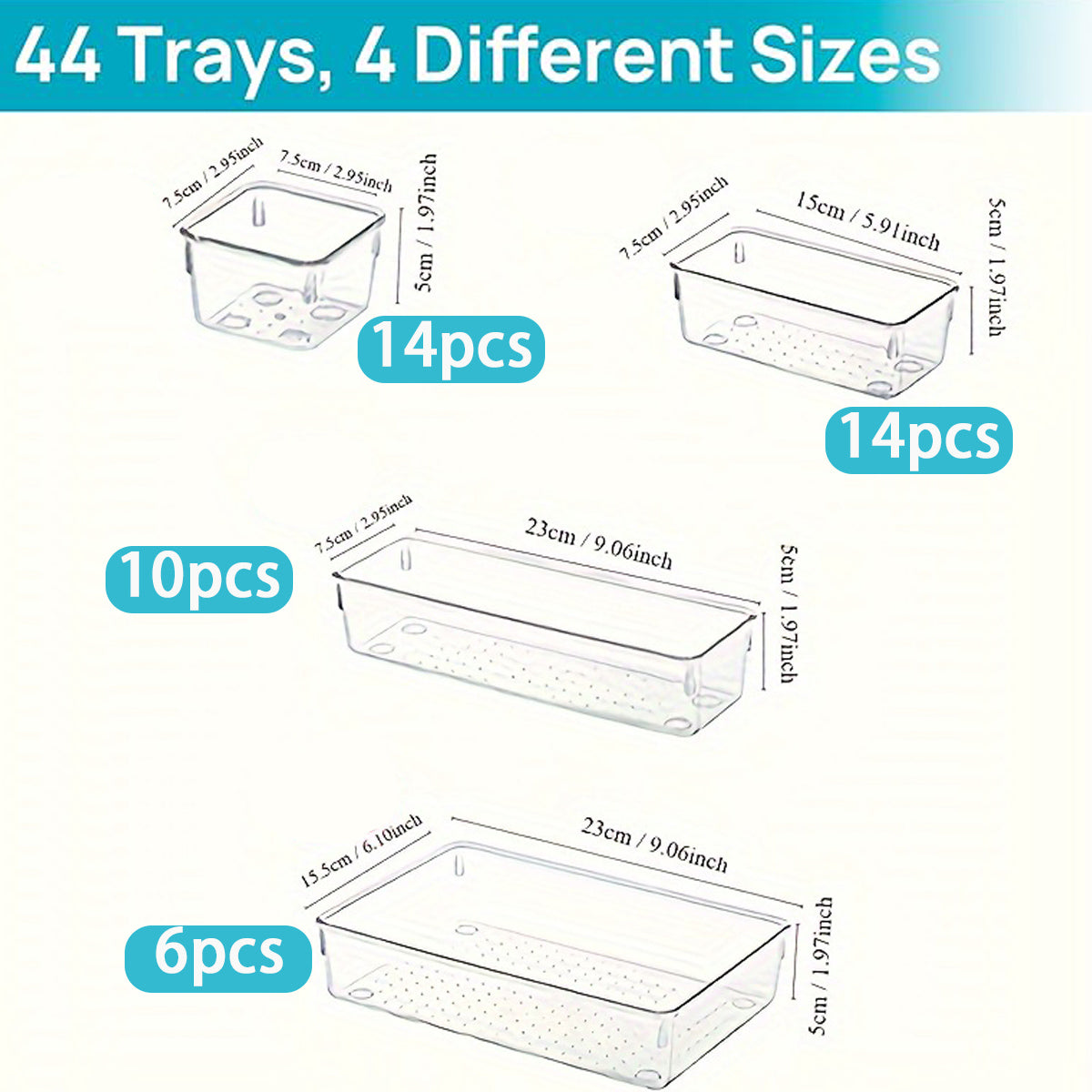 25/44/60pcs Deluxe Desktop Drawer Organizer Set - Transparent, Multifunctional Storage Boxes For Bathroom, Bedroom, Living Room - Space-Saving, Adjustable, Stackable, Storage And Organization