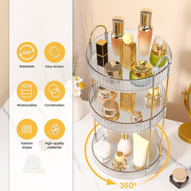 Asnews 360° Rotating Makeup Organizer, 2/3 Tier Adjustable Perfume Organizer for Dresser, Multi-Function Spinning Cosmetics Skincare Storage for Bedroom, Dresser, Countertop (Clear)