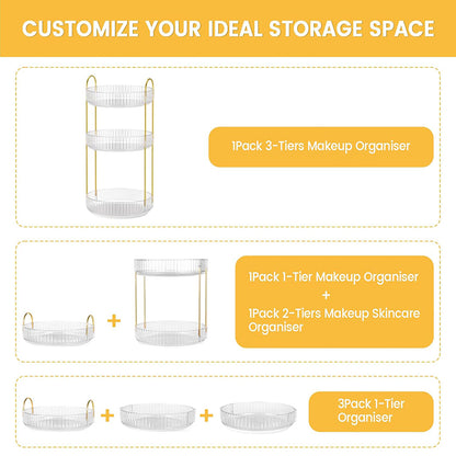 Asnews 360° Rotating Makeup Organizer, 2/3 Tier Adjustable Perfume Organizer for Dresser, Multi-Function Spinning Cosmetics Skincare Storage for Bedroom, Dresser, Countertop (Clear)