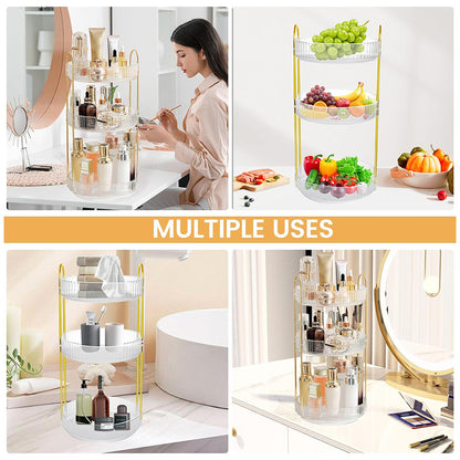 Asnews 360° Rotating Makeup Organizer, 2/3 Tier Adjustable Perfume Organizer for Dresser, Multi-Function Spinning Cosmetics Skincare Storage for Bedroom, Dresser, Countertop (Clear)