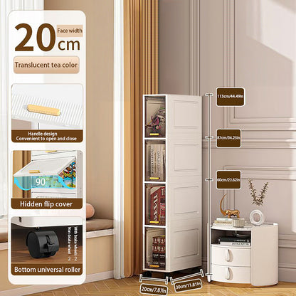 Asnews 3/4/5/6-Tiers Plastic Tall Narrow Storage Cabinet with Movable Wheels, 90° Flip Door Design, Foldable Slim Bathroom Storage Cabinet for Small Space, Bathroom, Kitchen, Laundry