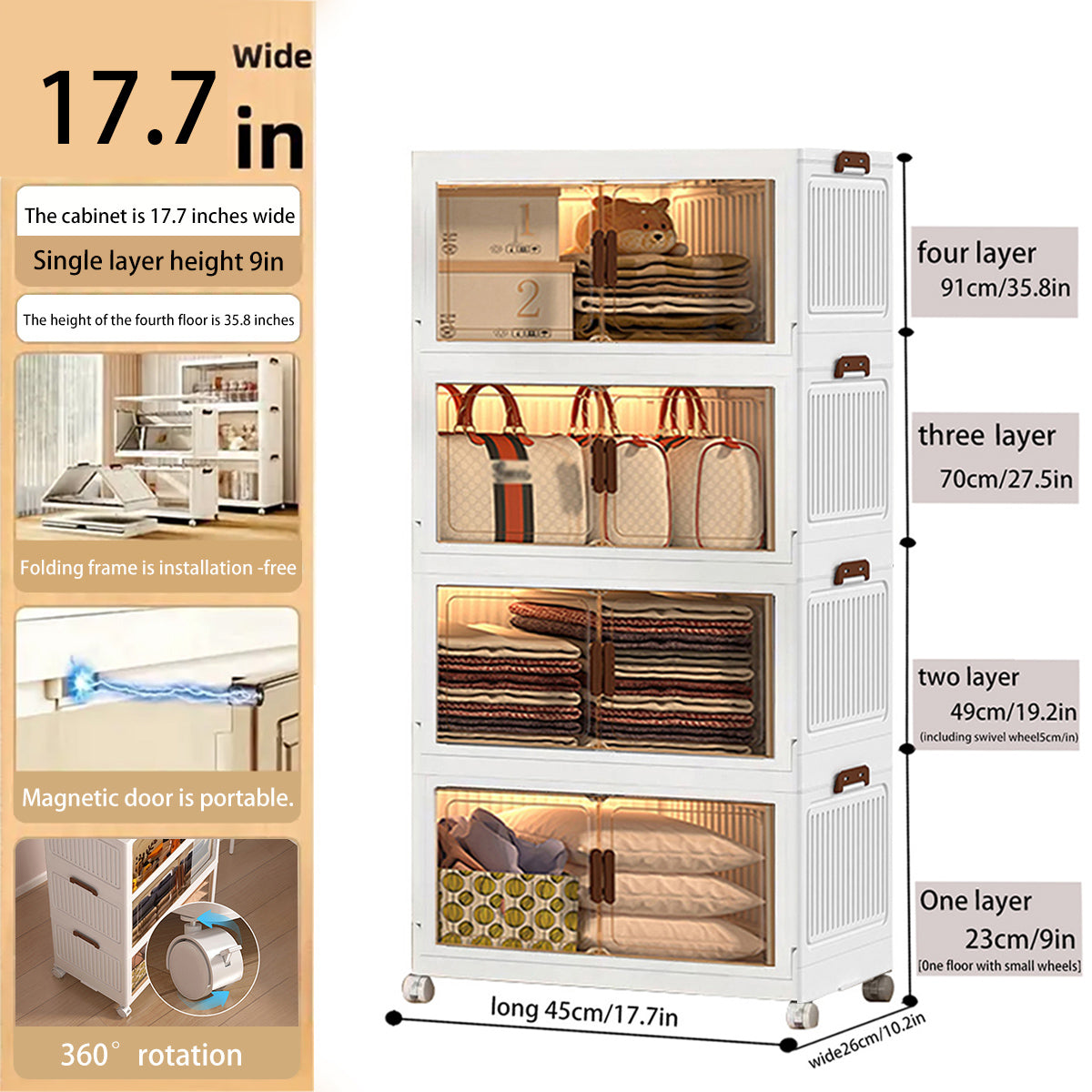 2/3/4/5Layer Extra Large Storage Cabinet, Multi-tier Foldable Storage Box With Doors, Stackable Storage Containers For Shoes Sundries Books Clothes, Household Storage Organizer For Closet, Wardrobe, Bedroom, Bathroom, Office, Kitchen