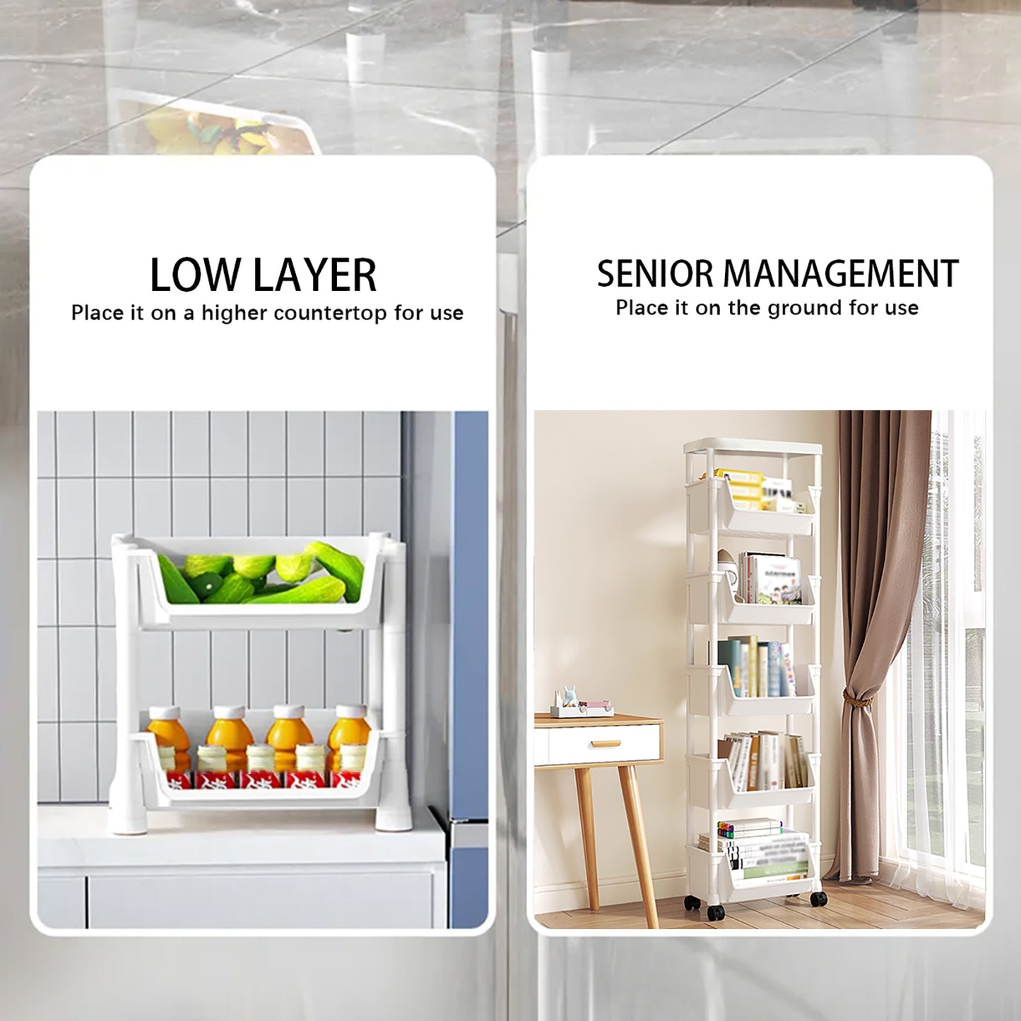 Asnews 3/4/5 Tier Plastic Rolling Cart Organizer with Lockable Caster Wheels, Bathroom Kitchen Office Workshop White