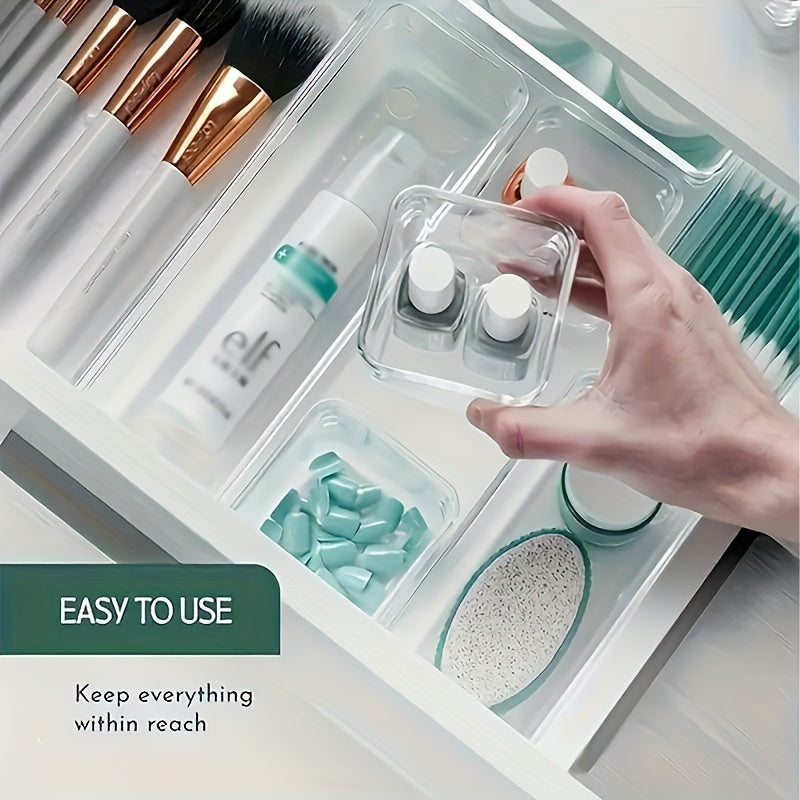 25/44/60pcs Deluxe Desktop Drawer Organizer Set - Transparent, Multifunctional Storage Boxes For Bathroom, Bedroom, Living Room - Space-Saving, Adjustable, Stackable, Storage And Organization