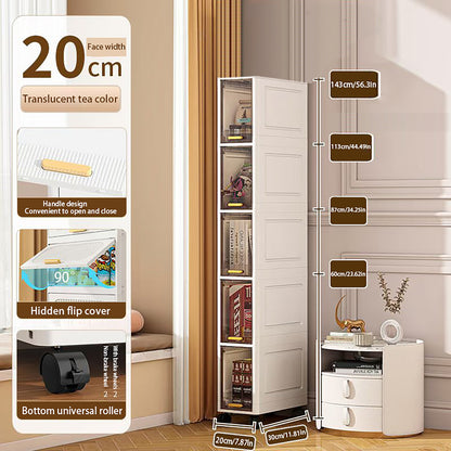 Asnews 3/4/5/6-Tiers Plastic Tall Narrow Storage Cabinet with Movable Wheels, 90° Flip Door Design, Foldable Slim Bathroom Storage Cabinet for Small Space, Bathroom, Kitchen, Laundry
