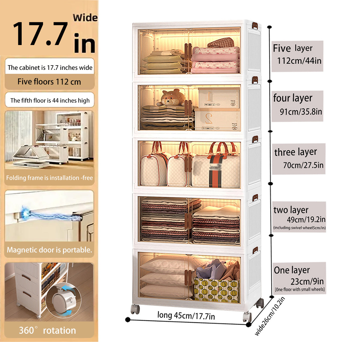 2/3/4/5Layer Extra Large Storage Cabinet, Multi-tier Foldable Storage Box With Doors, Stackable Storage Containers For Shoes Sundries Books Clothes, Household Storage Organizer For Closet, Wardrobe, Bedroom, Bathroom, Office, Kitchen