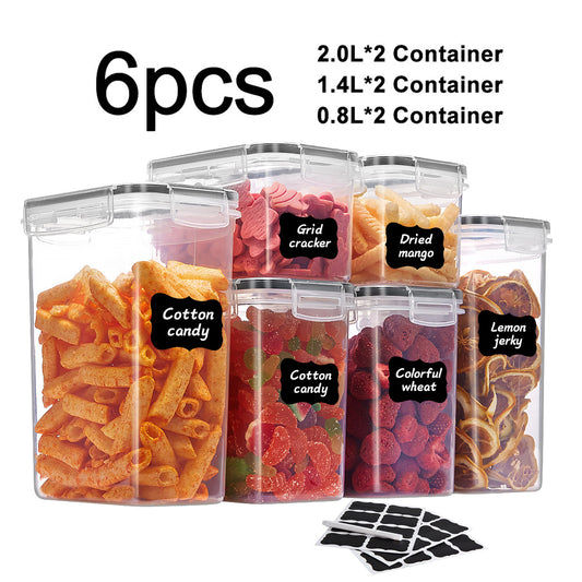 6pcs Kitchen sealed container set, food grade plastic cans, refrigerator freshness box, dishwasher washable, used for storing fruits, vegetables, dumplings, meat, eggs, ginger, garlic, onions, household kitchen utensils, with labels and pens.