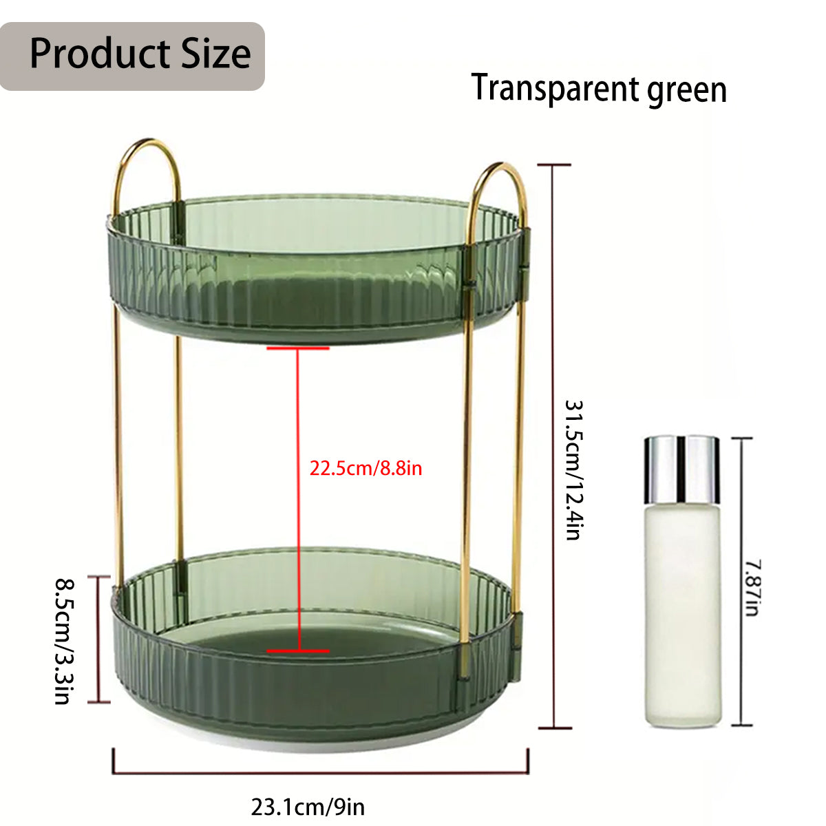 Asnews 360° Rotating Makeup Organizer, 2/3 Tier Adjustable Perfume Organizer for Dresser, Multi-Function Spinning Cosmetics Skincare Storage for Bedroom, Dresser, Countertop (Green)