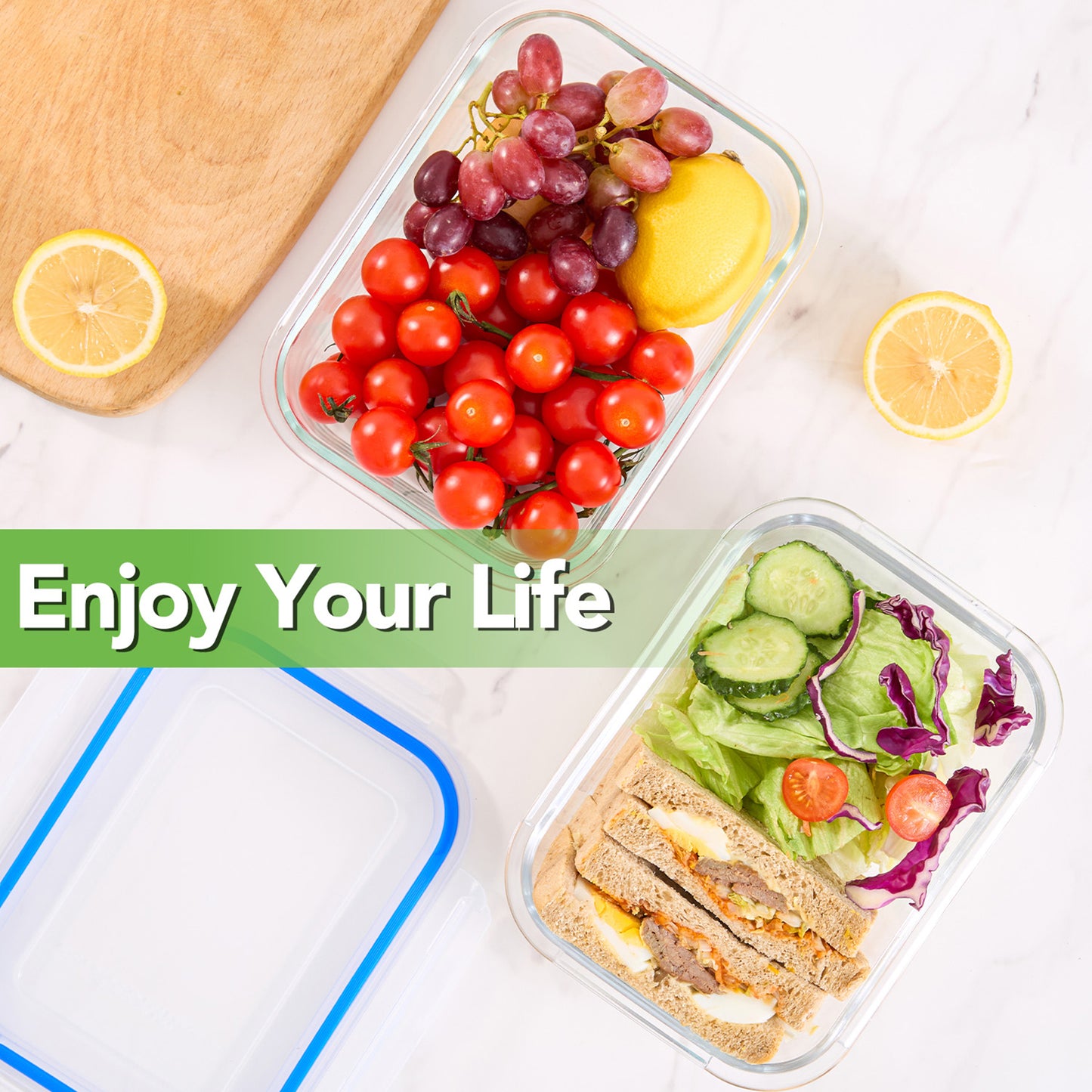 Asnews 16Pcs Glass Food Storage Containers with Lids Set, Airtight Bento Boxes, for Microwave, Oven, Freezer and Dishwasher Safe