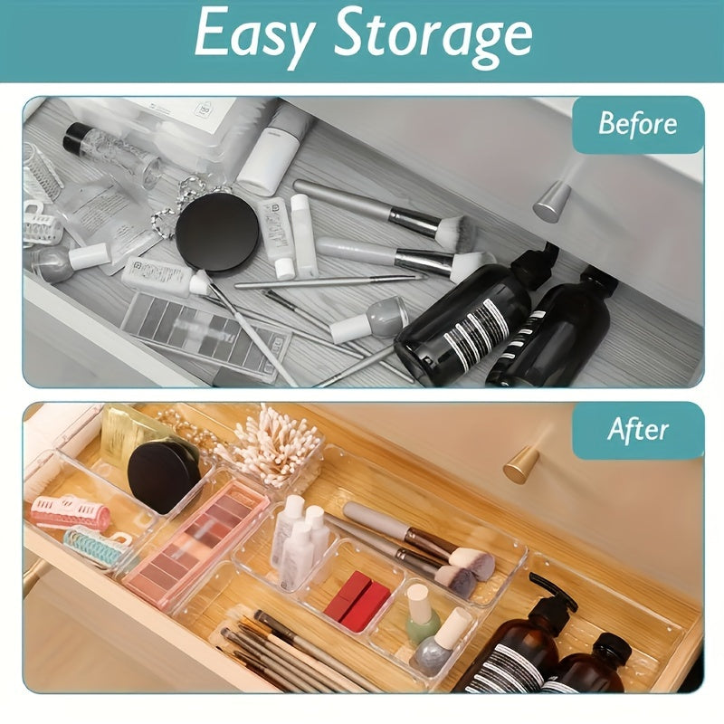 25/44/60pcs Deluxe Desktop Drawer Organizer Set - Transparent, Multifunctional Storage Boxes For Bathroom, Bedroom, Living Room - Space-Saving, Adjustable, Stackable, Storage And Organization