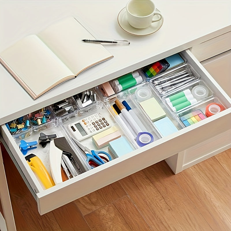25/44/60pcs Deluxe Desktop Drawer Organizer Set - Transparent, Multifunctional Storage Boxes For Bathroom, Bedroom, Living Room - Space-Saving, Adjustable, Stackable, Storage And Organization