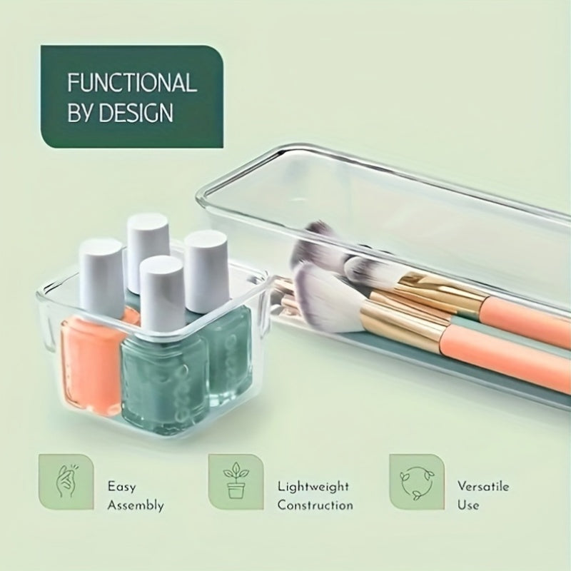 25/44/60pcs Deluxe Desktop Drawer Organizer Set - Transparent, Multifunctional Storage Boxes For Bathroom, Bedroom, Living Room - Space-Saving, Adjustable, Stackable, Storage And Organization